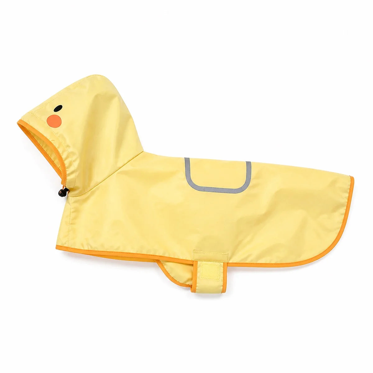 Yellow duck cape dog raincoat shown alone on a white background