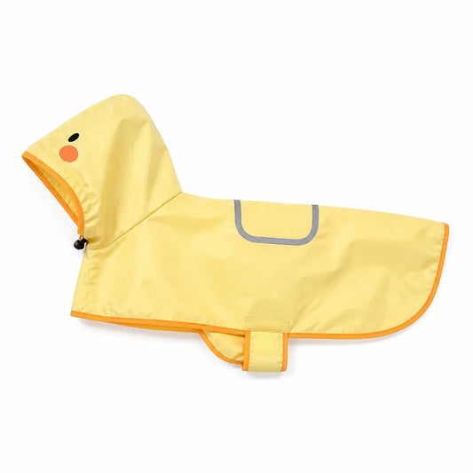 Yellow duck cape dog raincoat shown alone on a white background