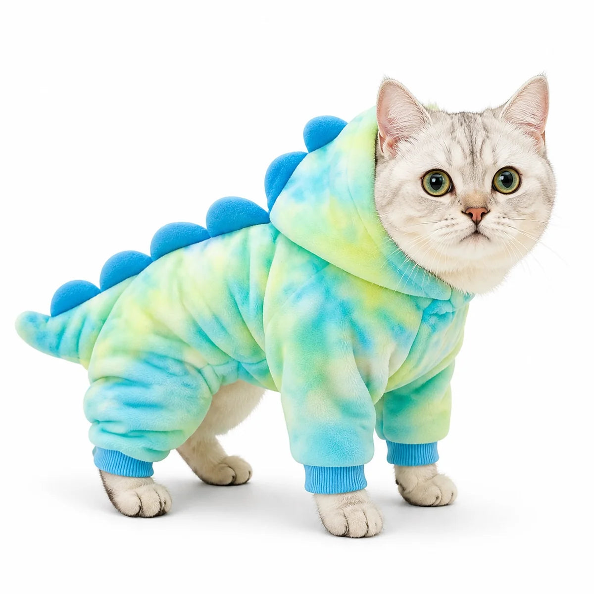 Blue dragon playful flannel pet costume collection worn by a pet on a white background, image 17