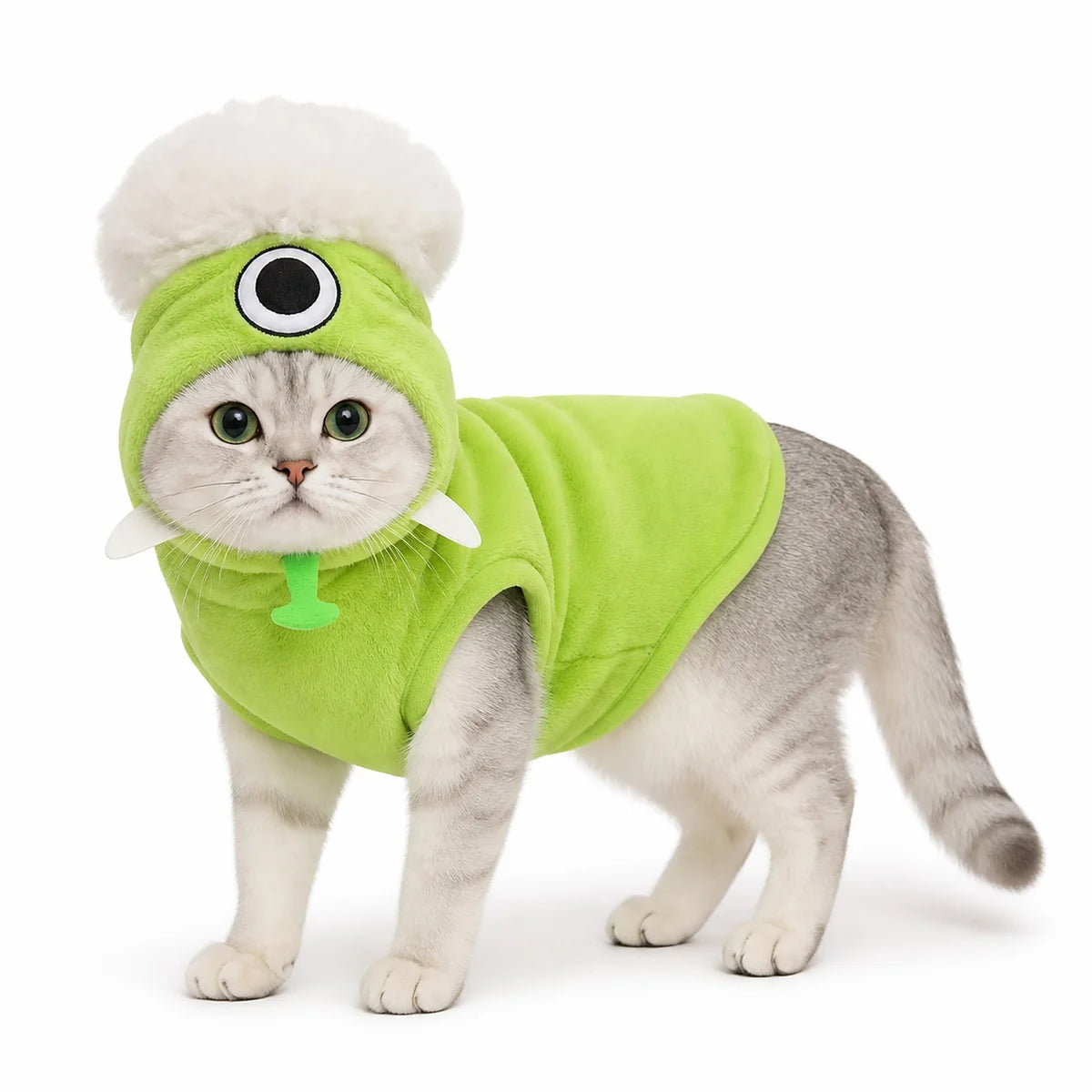 Blue antenna character flannel pet costume collection worn by a pet on a white background, image 24