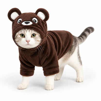 Brown rainbow bear flannel pet costume collection worn by a pet on a white background, image 13