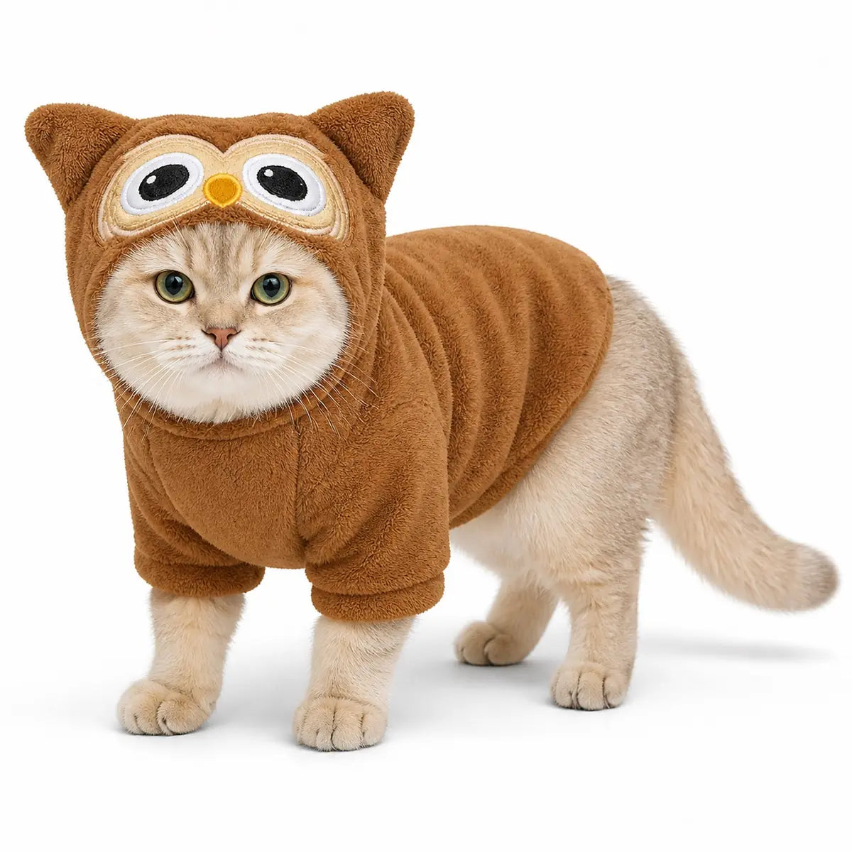 Gray owl costume flannel pet costume collection worn by a pet on a white background, image 5