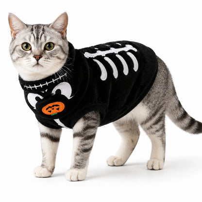 Orange pumpkin ghost flannel pet costume collection worn by a pet on a white background, image 32