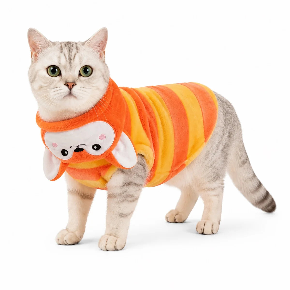 Orange fox costume flannel pet costume collection worn by a pet on a white background, image 40