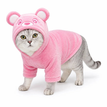 Pink rainbow bear flannel pet costume collection worn by a pet on a white background, image 12