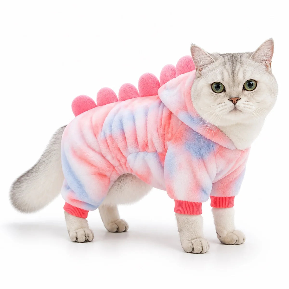 Pink dragon casual flannel pet costume collection worn by a pet on a white background, image 15