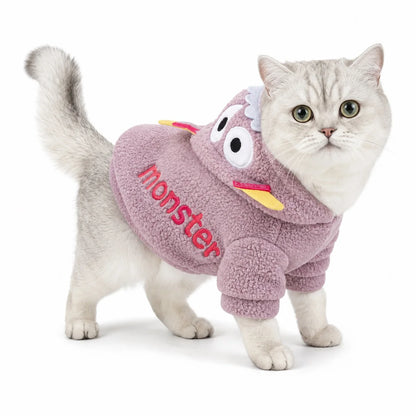 Pink monster sweatshirt flannel pet costume collection worn by a pet on a white background, image 26