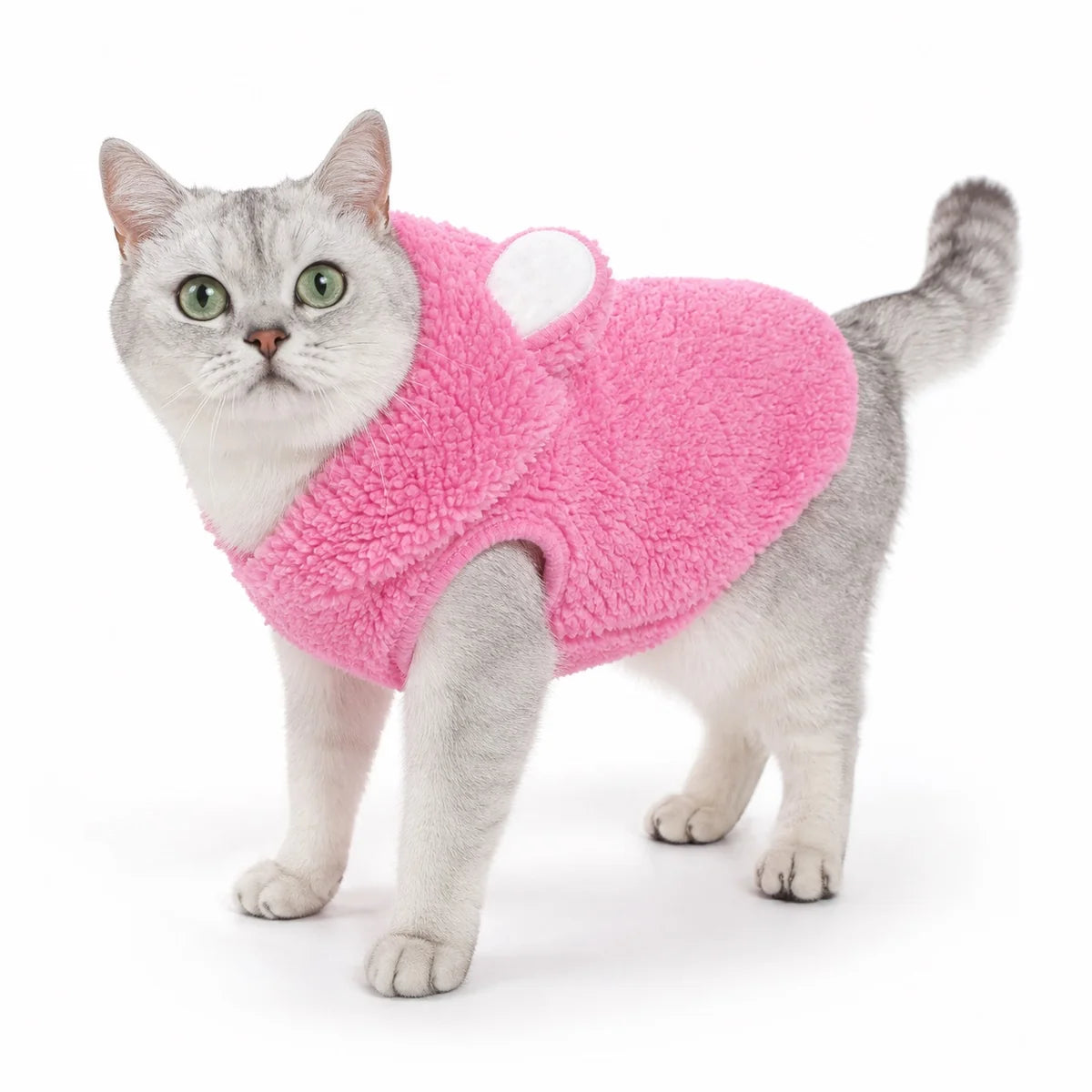 Pink pink bear flannel pet costume collection worn by a pet on a white background, image 27