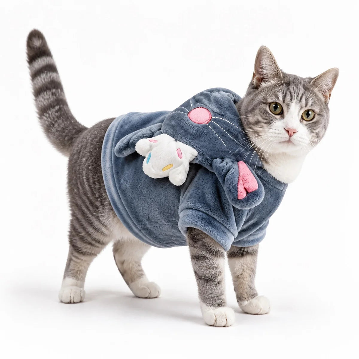 White chef costume flannel pet costume collection worn by a pet on a white background, image 37