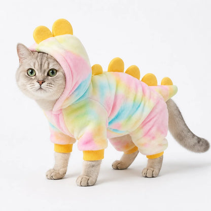 Yellow dragon happy flannel pet costume collection worn by a pet on a white background, image 16