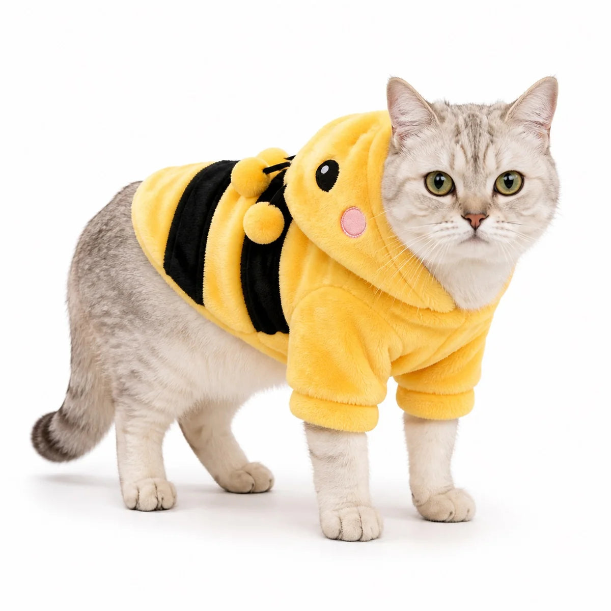 Yellow bee costume flannel pet costume collection worn by a pet on a white background, image 42