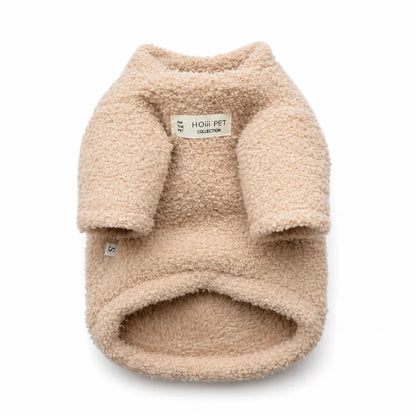 Khaki fleece lined fleece cat hoodie shown alone on a white background, image 2