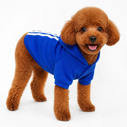 Navy a-di fleece fleece dog sweatshirt worn by a pet on a white background, image 6