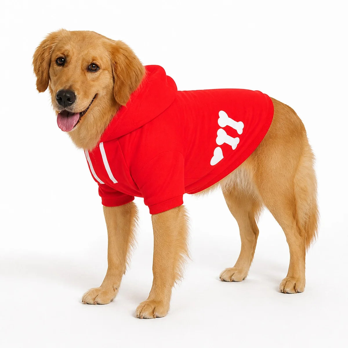Red a-di fleece fleece dog sweatshirt worn by a pet on a white background, image 1