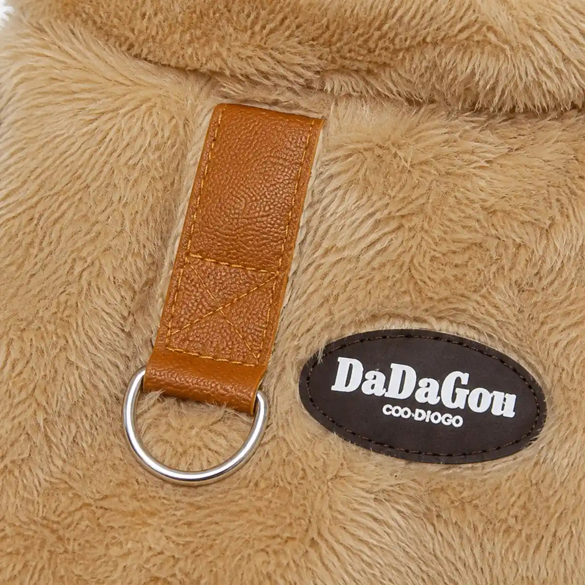 Brown fleece four-leg dog suit with leash ring product detail