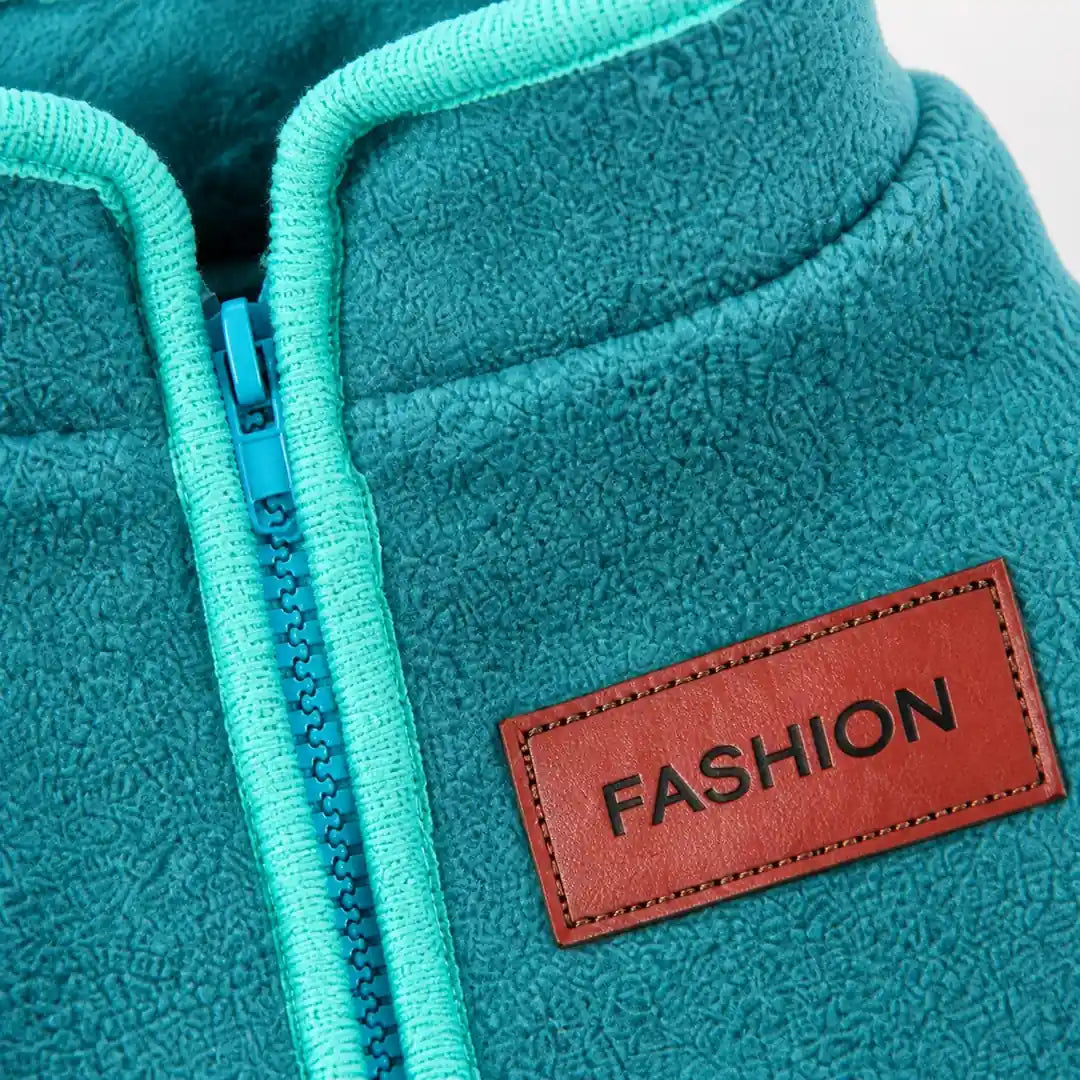 Teal fleece zip-up dog vest product detail