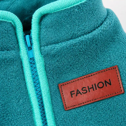 Teal fleece zip-up dog vest product detail