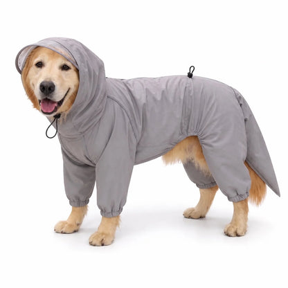 Gray female rain suit full-coverage dog rain suit worn by a pet on a white background, image 15