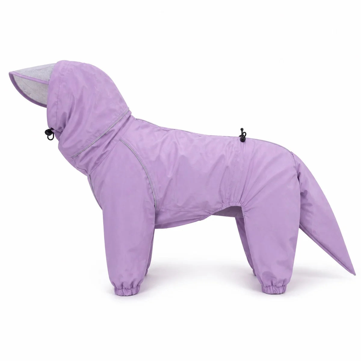 Purple male rain suit full-coverage dog rain suit shown alone on a white background, image 2