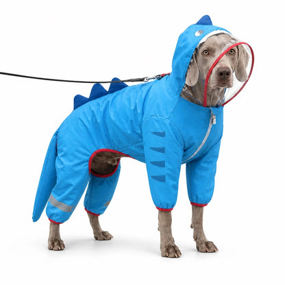 Blue colorway 06 full-coverage large dog raincoat worn by a pet on a white background, image 7
