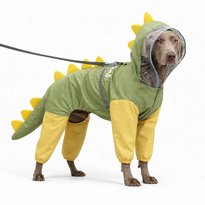 Green colorway 09 full-coverage large dog raincoat worn by a pet on a white background, image 10