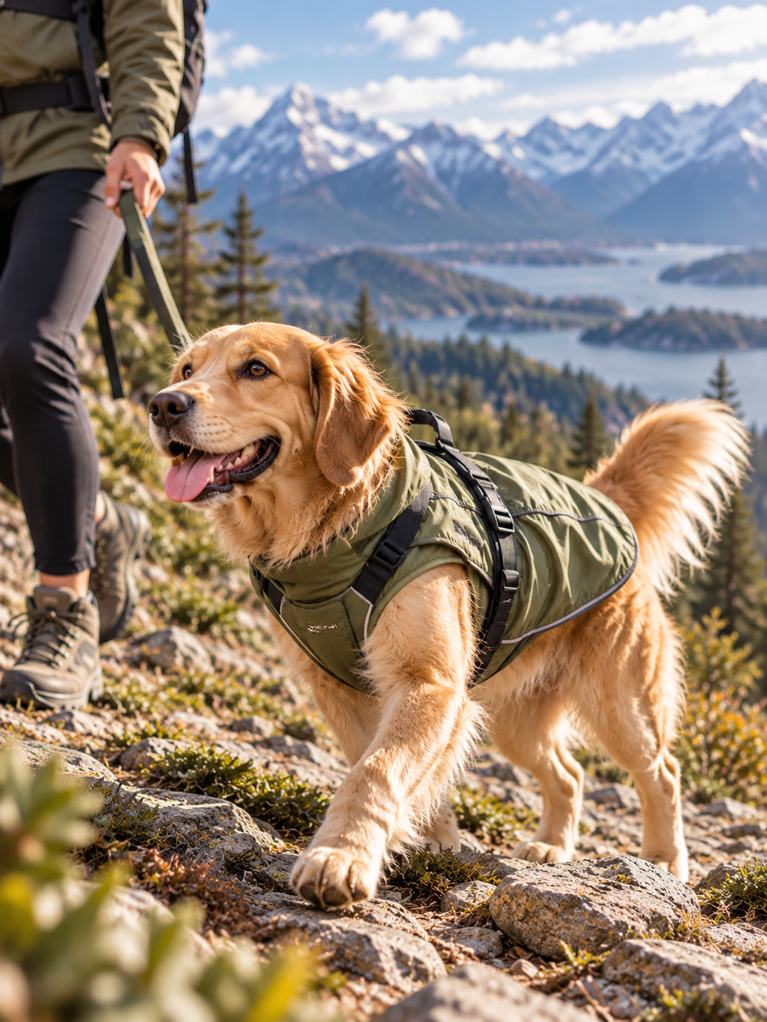 White dog wearing a navy insulated coat for the WarmPawelle Outdoor collection.