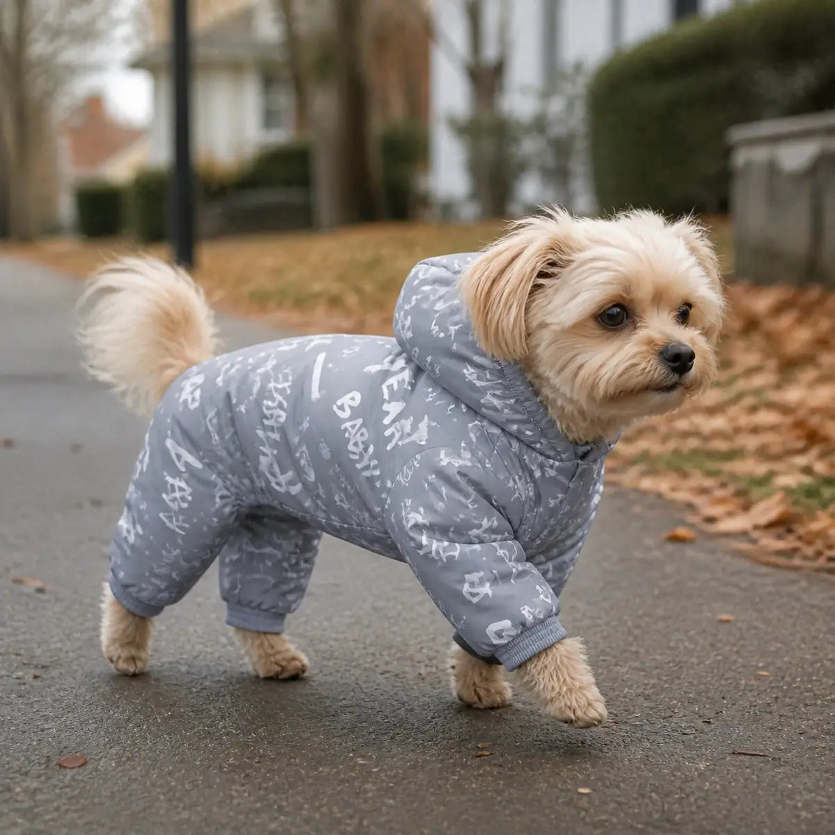 Gray Graphic Print gray graphic print four-leg dog coat lifestyle view