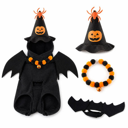 Black bat set halloween pet costume set shown alone on a white background, image 2