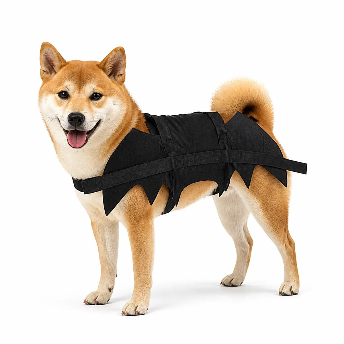 Black bat wings halloween pet costume set worn by a pet on a white background, image 8