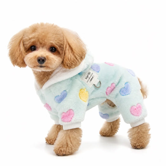 pet wearing a Light Blue Heart heart print fleece pet shirt