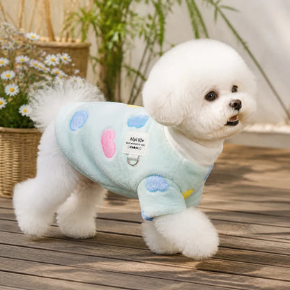 Light Blue Heart heart print fleece pet shirt lifestyle view