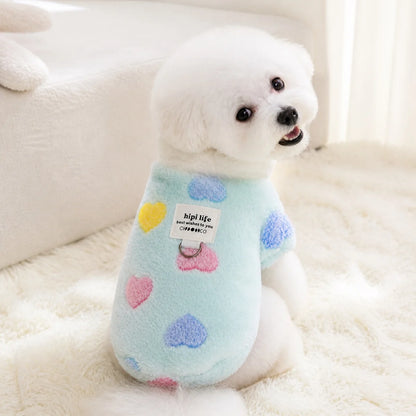 Light Blue Heart heart print fleece pet shirt feature view
