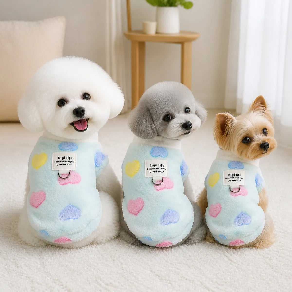 heart print fleece pet shirt multi-breed showcase