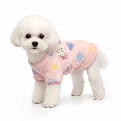 pet wearing a Pink Heart heart print fleece pet shirt