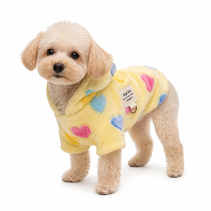 pet wearing a Yellow Heart heart print fleece pet shirt