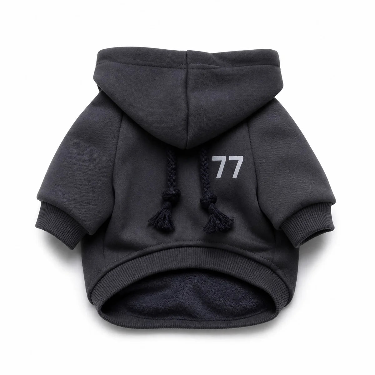 Charcoal fleece lined hooded cat sweatshirt shown alone on a white background