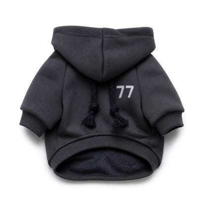 Charcoal fleece lined hooded cat sweatshirt shown alone on a white background