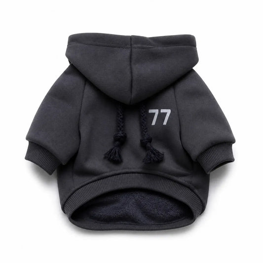Charcoal fleece lined hooded cat sweatshirt shown alone on a white background