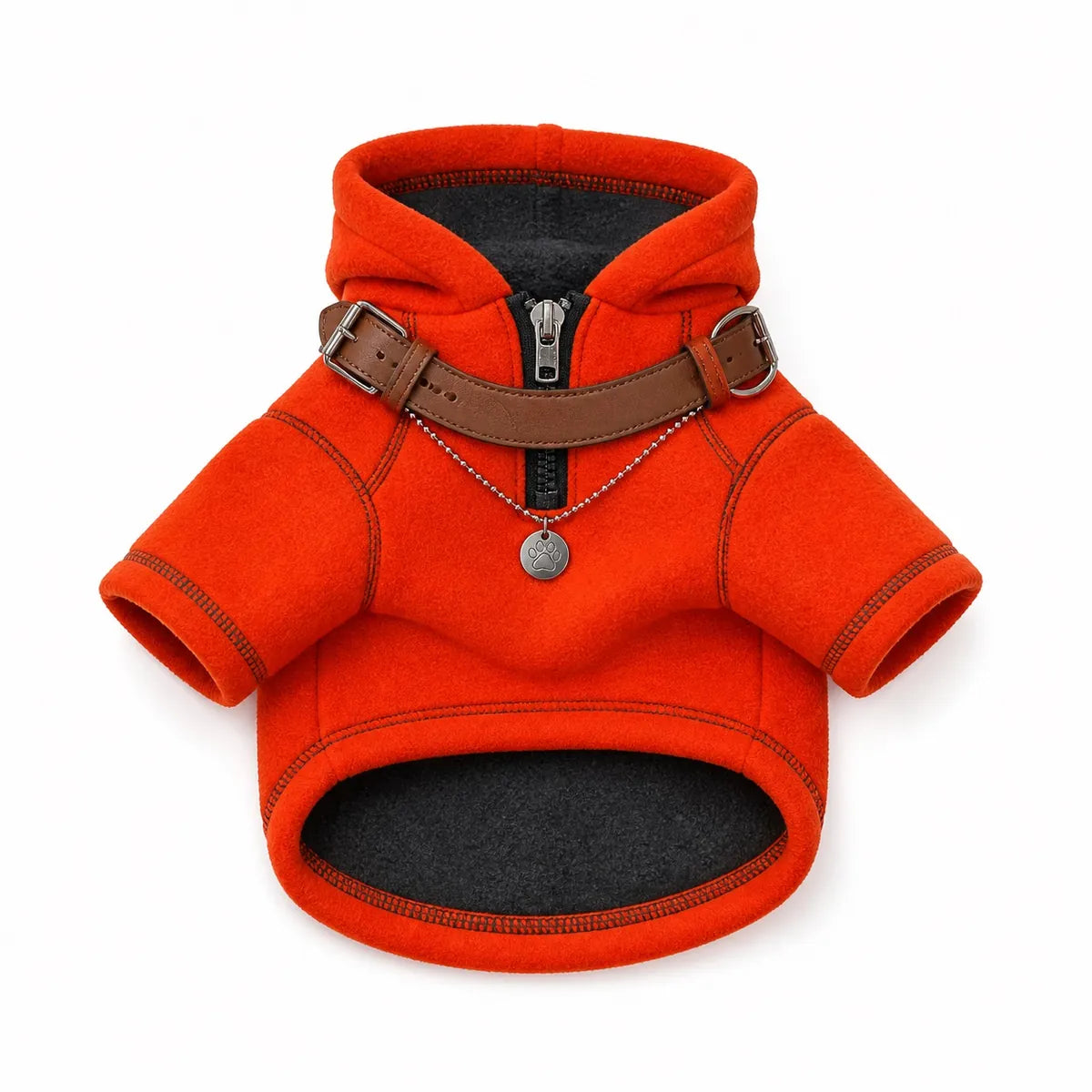 Bright Red hooded dog sweatshirt shown alone on a white background