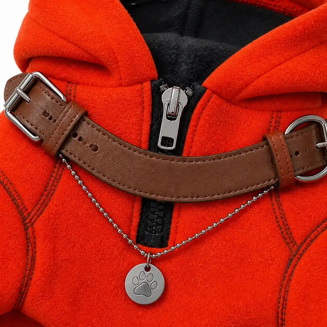 Bright Red hooded dog sweatshirt product detail