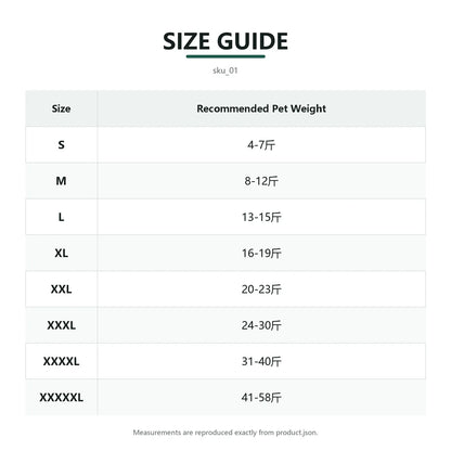padded dog coat with harness straps size chart