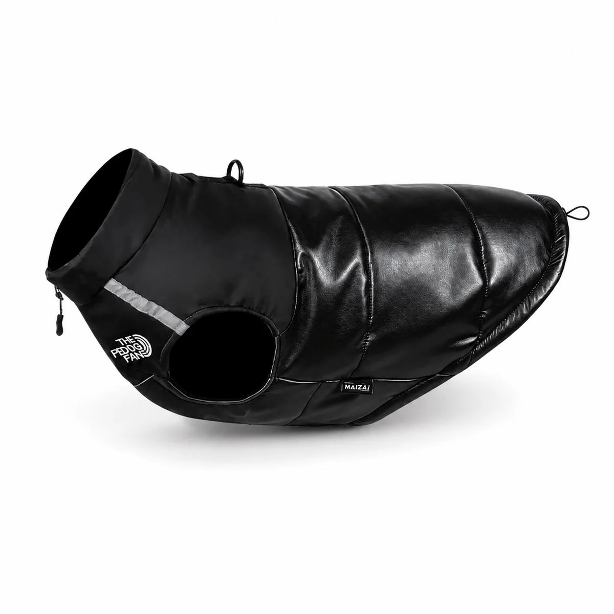 Black padded dog winter vest shown alone on a white background, image 2