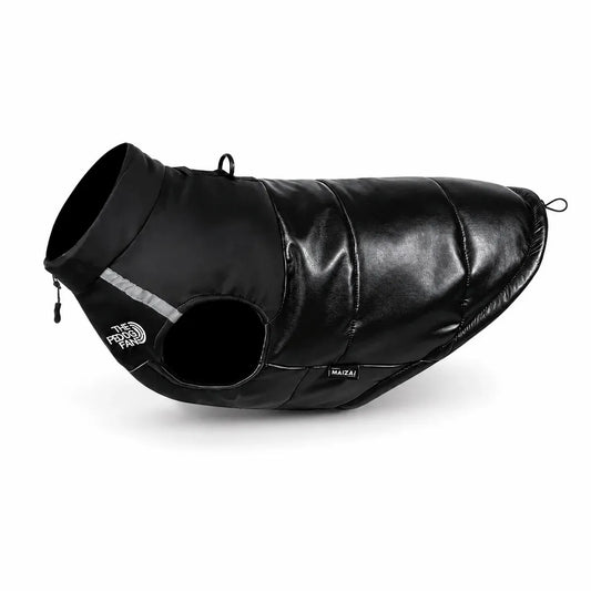 Black Padded Dog Winter Vest shown alone on a white background