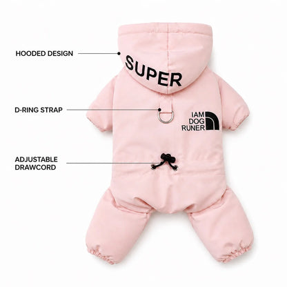 Pink padded four-leg dog coat product detail