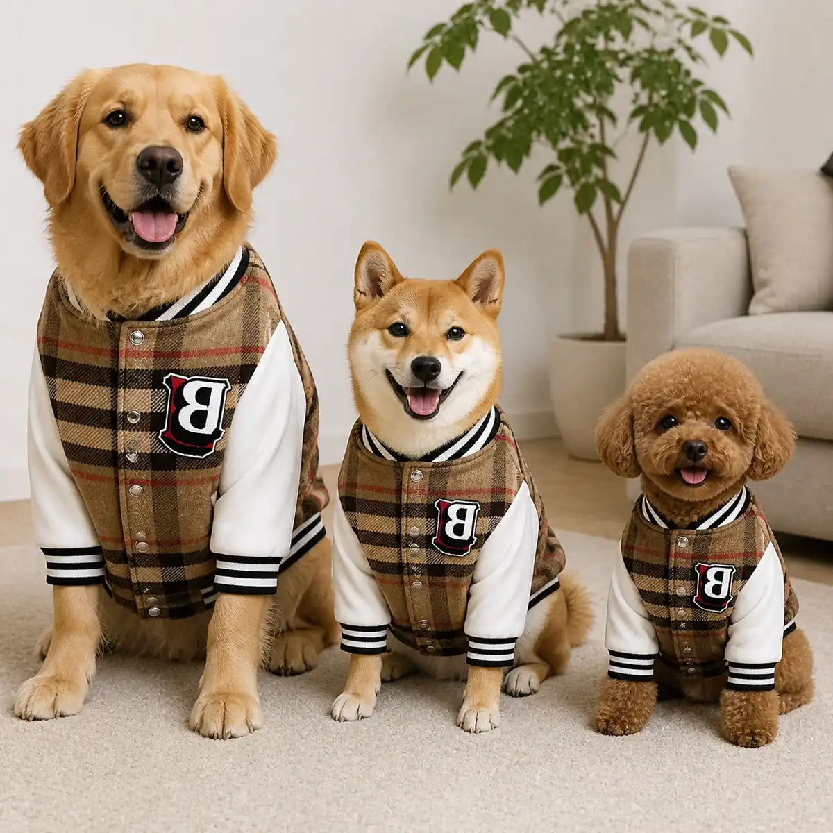 padded plaid varsity dog jacket multi-breed showcase