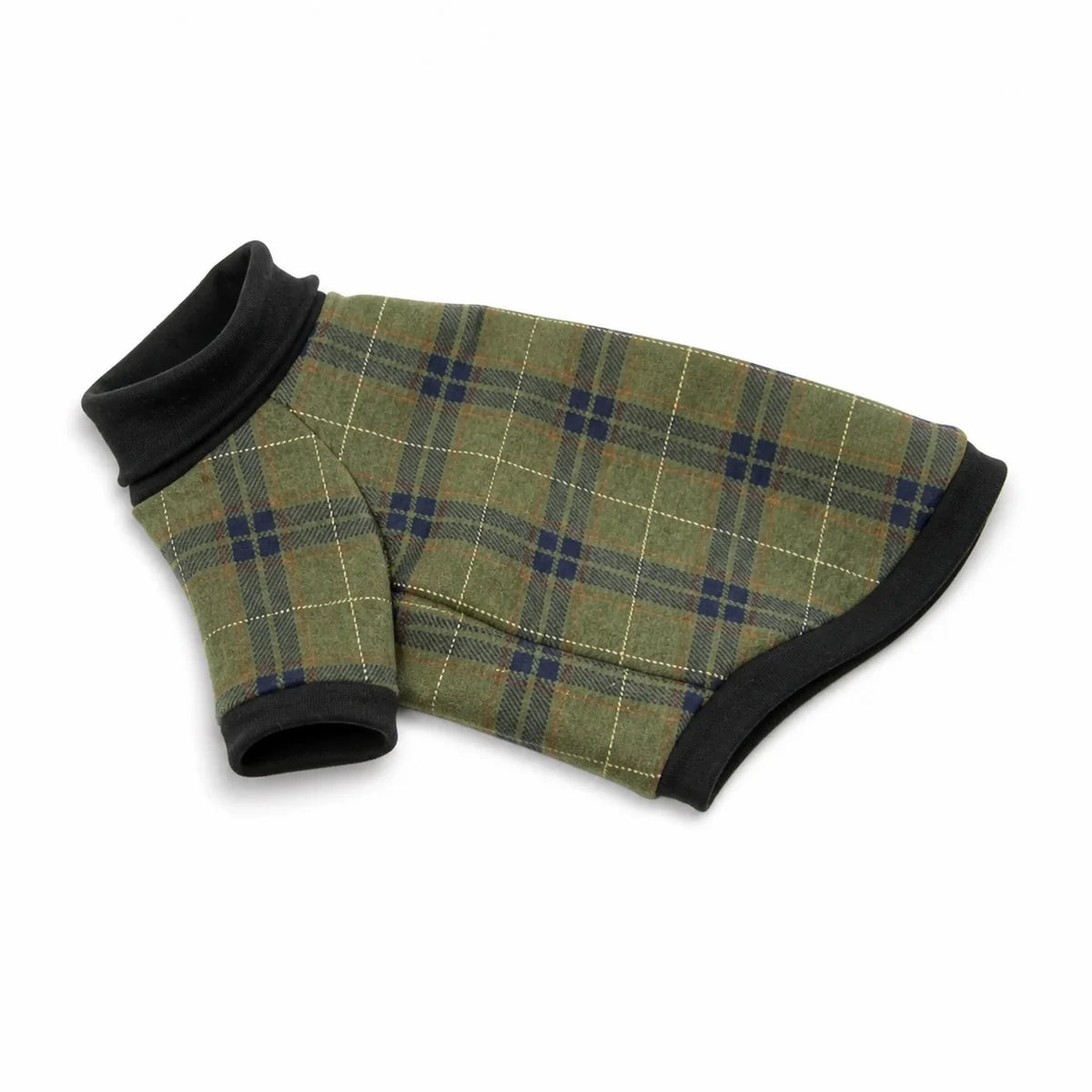 Olive Green plaid cat shirt shown alone on a white background