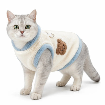 pet wearing a Blue Trim plush bear pet vest