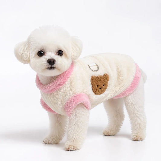 pet wearing a Pink Trim plush bear pet vest