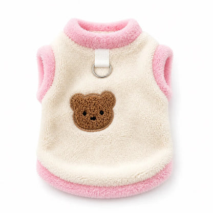 Pink Trim plush bear pet vest shown alone on a white background