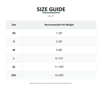 plush bear pet vest size chart
